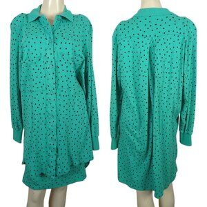 Vintage GENERRA turquoise with black polka dots long sleeve skirt set‎ Size M
